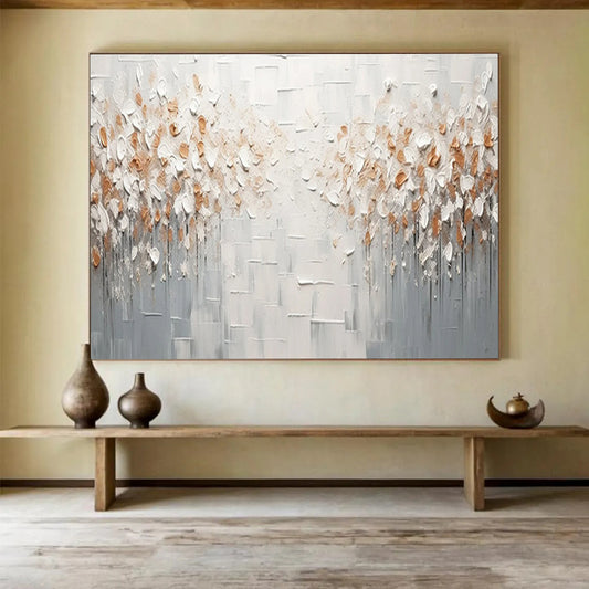 Textured White and Gold Abstract - Organic Shapes and Metallic Details Painting On Canvas DKH047