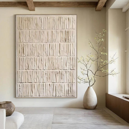 “Textured Neutral Grid Abstract” - Abstract Painting On Canvas CT2359