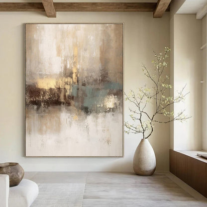 “Beige - Gold - Teal Abstract Harmony” – Color - Blended Abstract Art CT1019