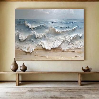 “Impasto Waves Crashing on Shore” - Dynamic Seascape Painting On Canvas DKH796