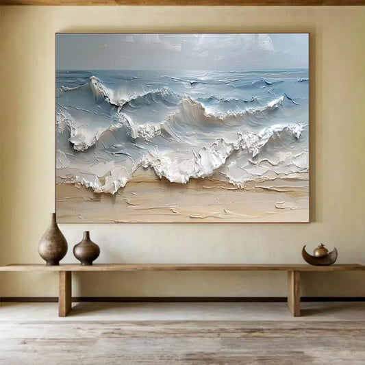 “Impasto Waves Crashing on Shore” - Dynamic Seascape Painting On Canvas DKH796