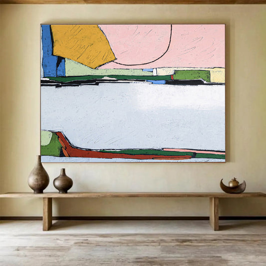 “Pink - Yellow Geometric Blocks” Abstract Acrylic Painting On Canvas DKH541