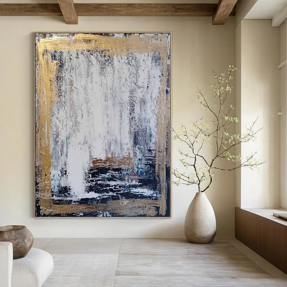 “Gold - Framed Textured Abstraction” – Abstract Textured Painting CT1198