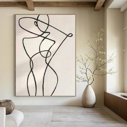 “Black Line Abstract Figure” – Linear Abstract Art CT1148