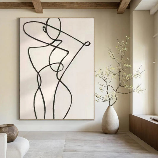 “Black Line Abstract Figure” – Linear Abstract Art CT1148