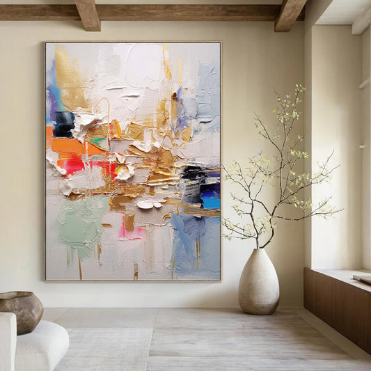 “Colorful Textured Abstraction with Gold Accents” - Vibrant Abstract Painting On Canvas DKH1056