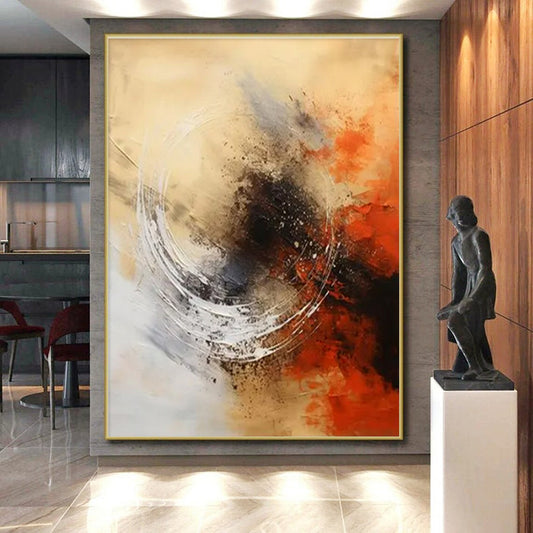 “Beige - Gray - Red Abstract Circle” ，Abstract Acrylic Painting CT0828