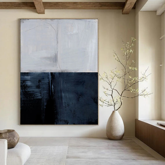 “Dual - Toned Abstract Divide” - Gray and Black Abstract Painting On Canvas DTP206