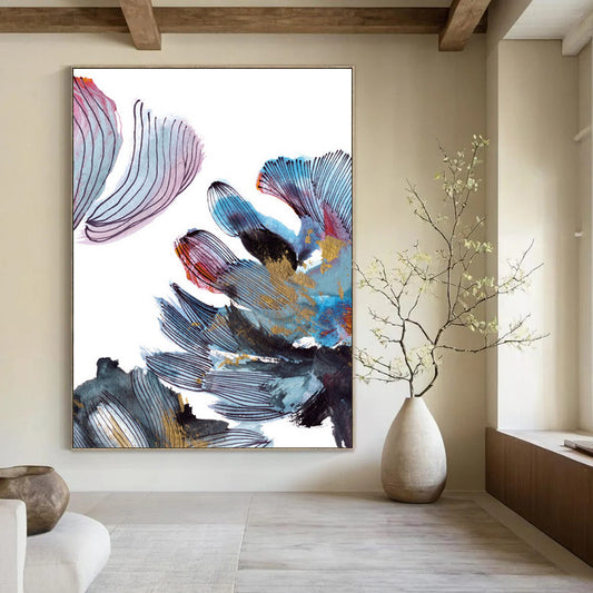“Gold - Accented Floral Abstract” - Colorful Floral Abstract with Gold Details Painting On Canvas DTP199
