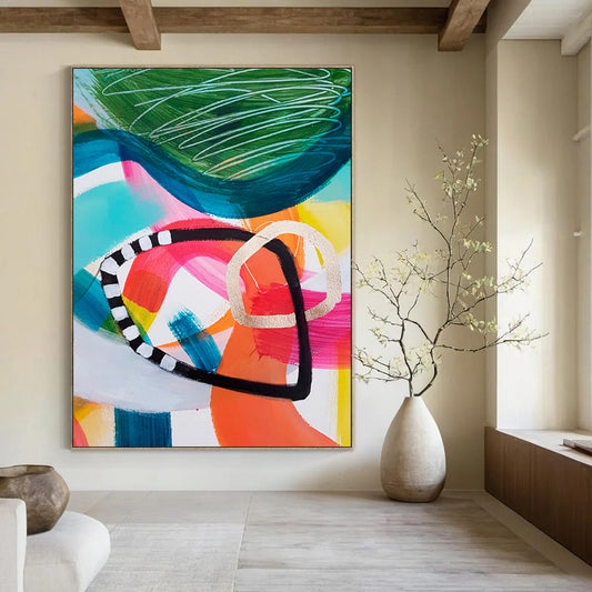 Colorful Swirls, Geometric Accents - "Swirl & Structure" - Abstract Acrylic Art CT1825