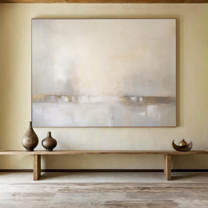 “Beige & Gray Subtle Horizon” Abstract Landscape Painting On Canvas DKH331