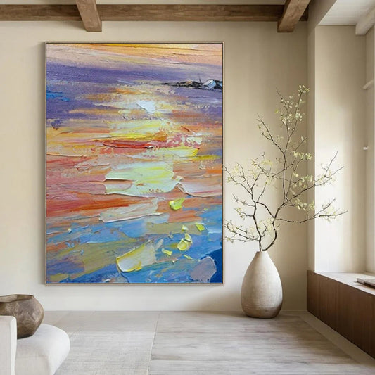 “Textured Sunset Impasto” - Colorful Impressionistic Seascape Painting DKH1040