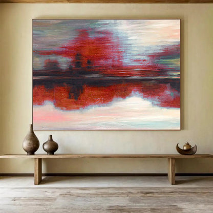 “Red & Gray Abstract Reflection” Abstract Expressionist Painting On Canvas DKH384