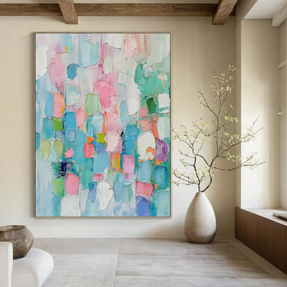 “Pastel - Toned Abstract Color Blocks” - Multicolor Cubist - Inspired Painting On Canvas DKH0997
