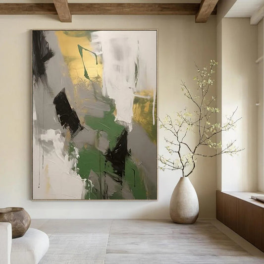 “Green - Gold Abstract Forms” - Abstract Expressionist Painting On Canvas DTP115