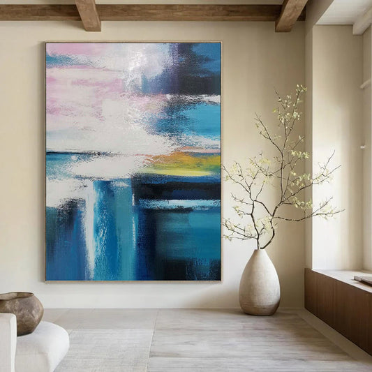 “Pink - Blue - White Colorful Abstract” Painting On Canvas DKH1232
