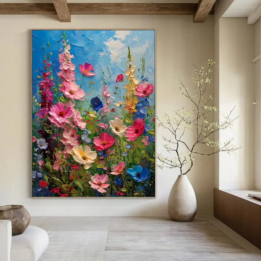 “Vibrant Flower Field Impasto” - Colorful Thick - Textured Flower Field Painting On Canvas DKH1594