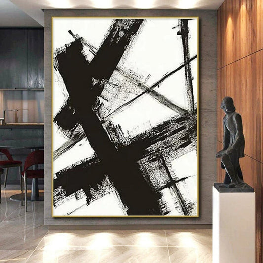 Black - on - White Jagged Lines, “Chaotic Framework” - Abstract Ink Painting CT0716