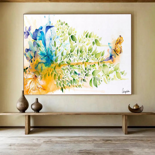“Vibrant Floral and Butterfly” Watercolor - Style Nature Painting On Canvas DKH537