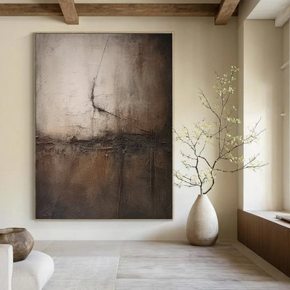 “Gray, Brown Textured Minimalism ‘Subtle Depth’” - Impasto Abstract Painting On Canvas DTP357
