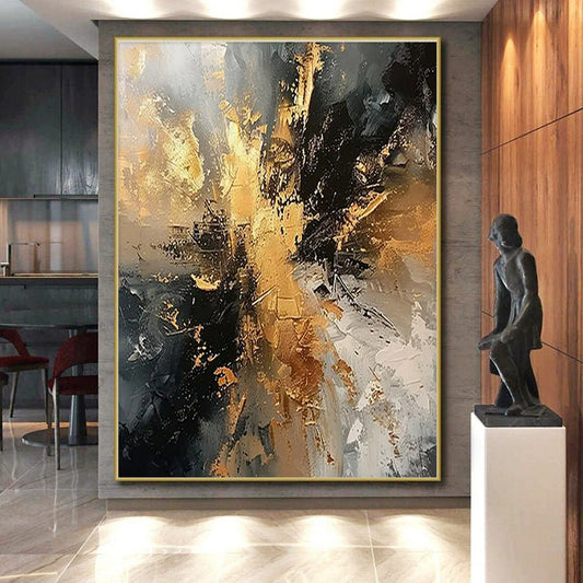 “Black - Gray - Gold Abstract” ，Abstract Acrylic Painting CT0861