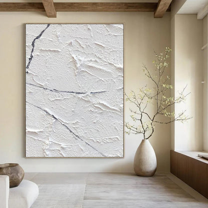 “White Plaster - Like Textures” - Minimalist Abstract Painting On Canvas DKH1673