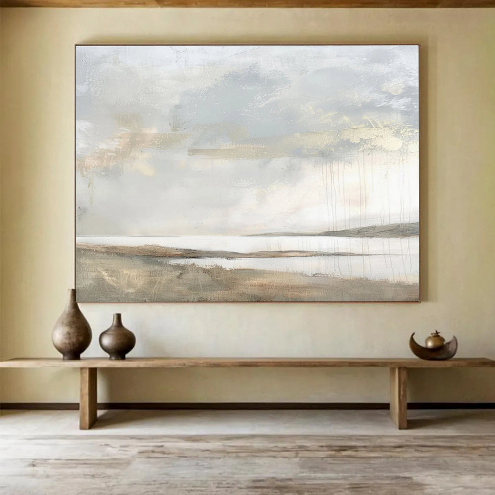 Textured Coastal Scene with Gold Hints Painting On Canvas DKH249
