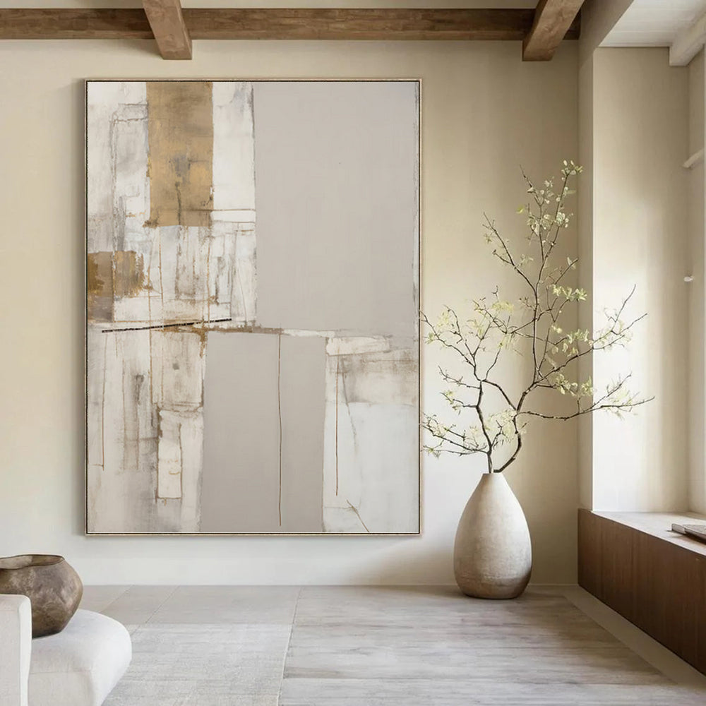 Subtle Neutrals and Gold Abstract - Abstract Painting On Canvas DKH1318