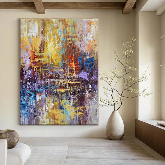 “Golden - Hued Urban Abstract” ，Abstract Cityscape Acrylic Painting CT0924