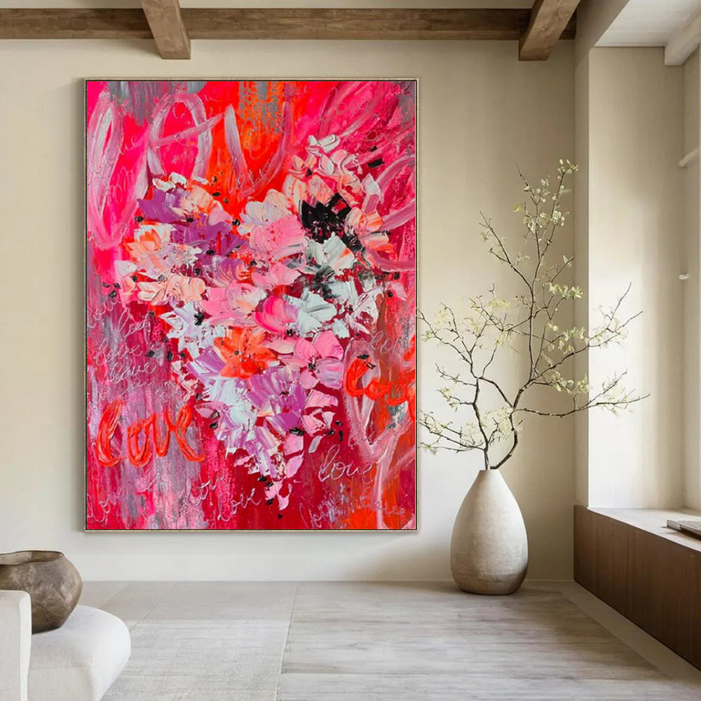“Pink Floral with ‘Love’” – Romantic Flower Painting CT1197