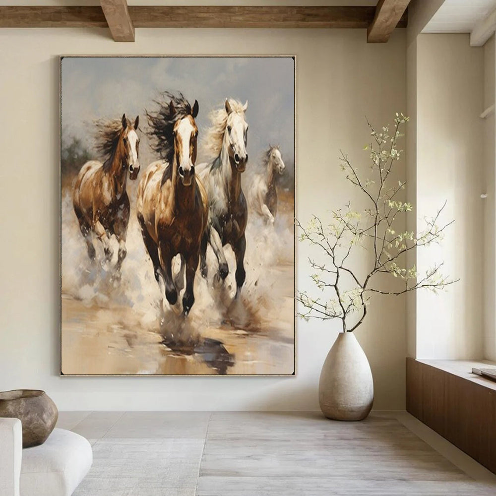 “Galloping Horses in Motion” – Dynamic Animal Oil Painting On Canvas CT2131