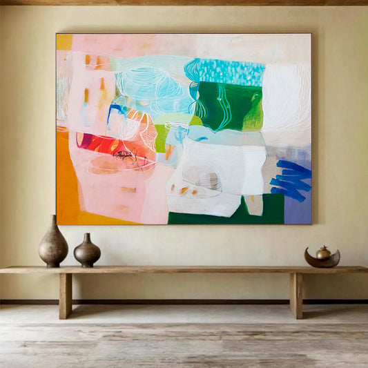 Colorful Abstract Collage - Mixed Shapes and Textures Painting On Canvas DKH054