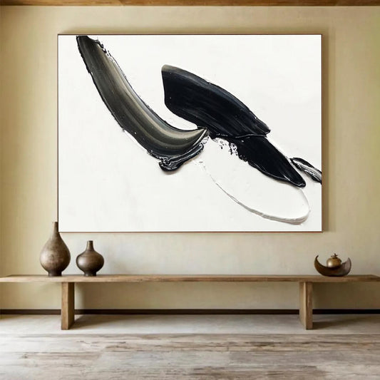Dynamic Black & Gray Strokes - White, Black & Gray Abstract Painting On Canvas DKH910