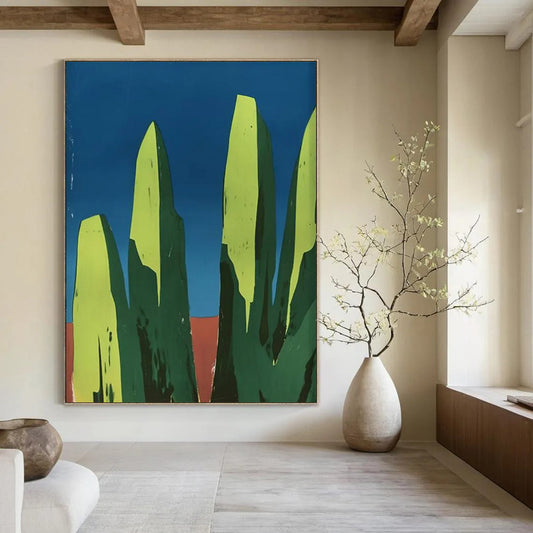 “Geometric Green Peaks” - Minimalist Abstract Painting On Canvas DTP093