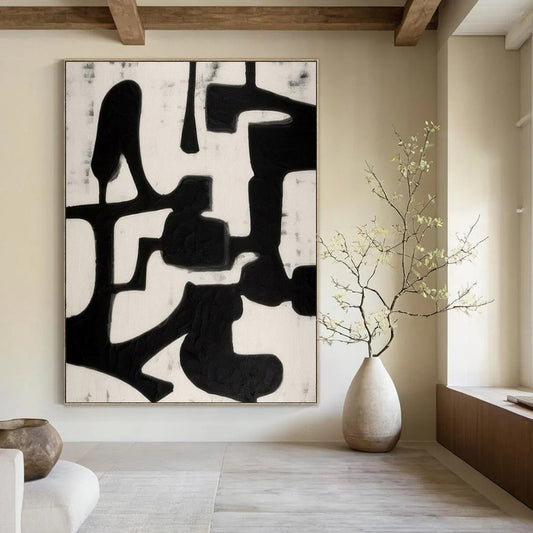 “Black - White Textured Forms” – Minimalist Abstract Art CT1036