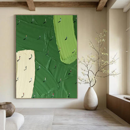 Miniature Figures on Textured Fields - Conceptual Impasto Acrylic On Canvas CT1353