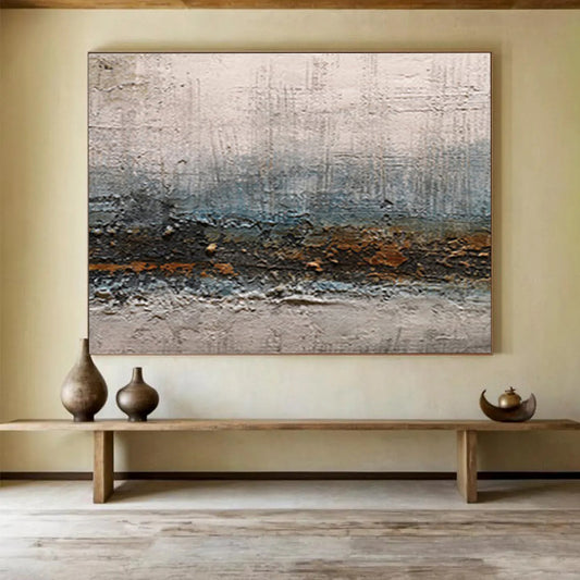 “Textured Neutral Tones” Abstract Mixed - Media Painting On Canvas DKH374