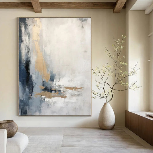 Neutral Tones with Gold Accent - Abstract Expressionist Acrylic On Canvas CT1338