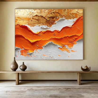 “Orange - Gold Textured Peaks” Abstract Impasto Painting On Canvas DKH464