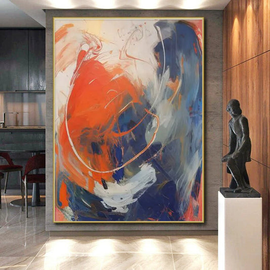 “Orange - Blue - White Abstract Swirls” ，Abstract Acrylic Painting CT0843