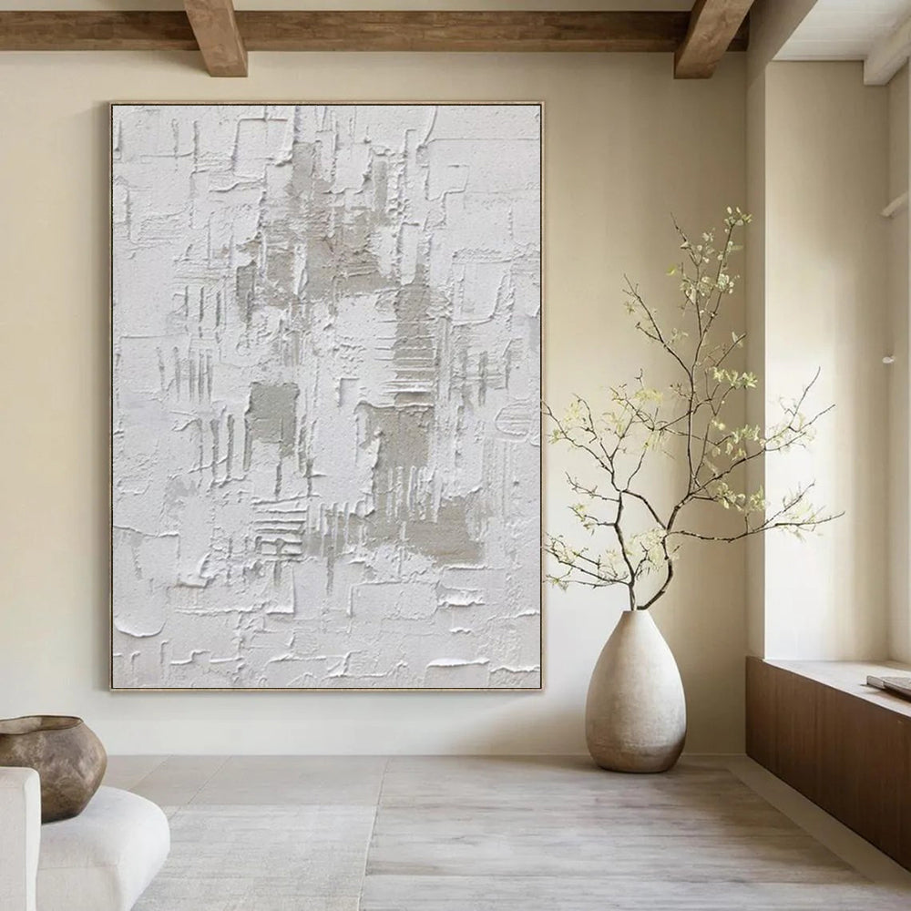 “Textured White Minimalism” - Subtle Abstract Painting On Canvas DKH1063