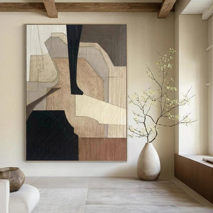 “Wood - Textured Geometric Abstraction” - Minimalist Abstract Painting On Canvas DKH1071