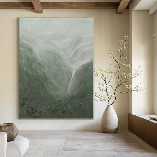 Misty Mountain Landscape in Green and Gray - Landscape Painting On Canvas DKH1490