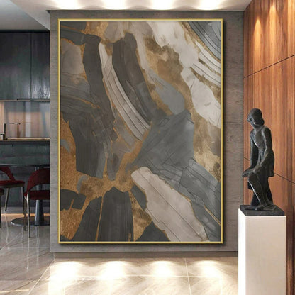 “Gray - Gold Abstract Textures” ，Abstract Mixed - Media Painting CT0849