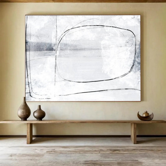 “Minimalist Black - and - White Lines” Abstract Drawing - style Painting On Canvas DLZ140