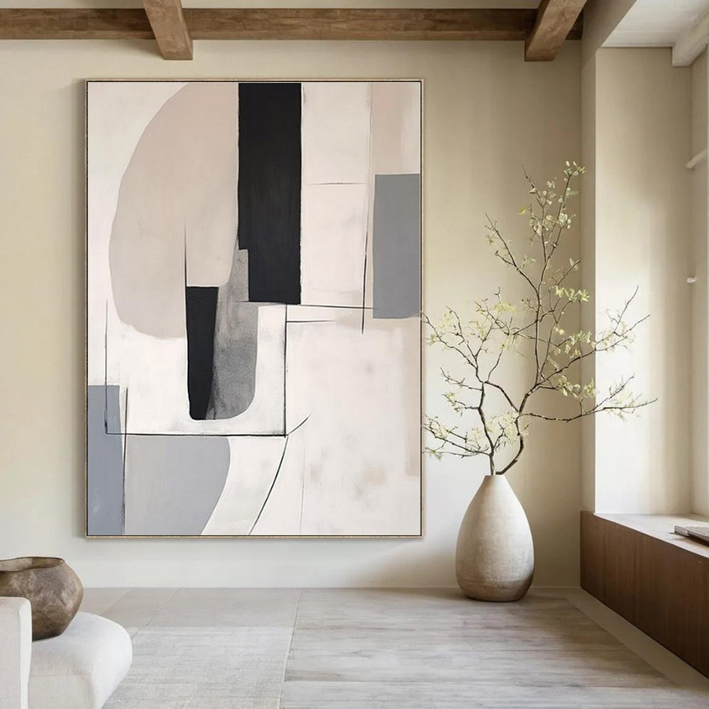 Light Grey Geometric Lines - Abstract Line Acrylic Painting CT1375