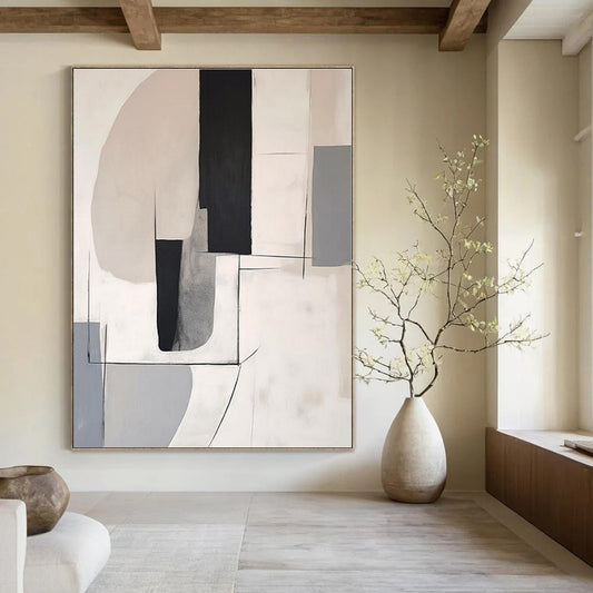 Light Grey Geometric Lines - Abstract Line Acrylic Painting CT1375