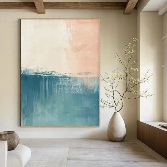 Pink - Blue - White Blended Landscape - Abstract Landscape Acrylic Painting CT1380