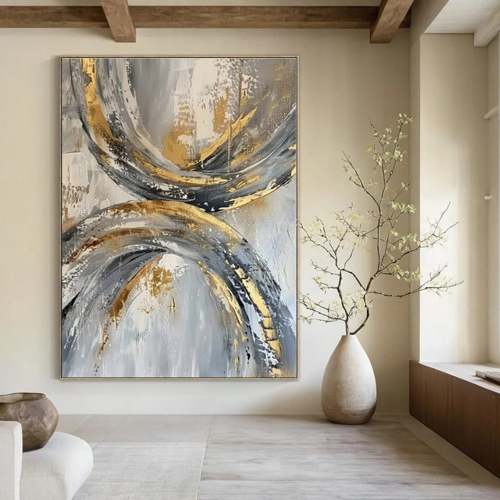 Grey - Gold Looping Textures - Abstract Impasto Acrylic CT1266