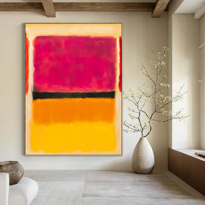 “Pink, Black, Orange & Yellow Color Layers” - Abstract Layered Painting On Canvas DKH1609